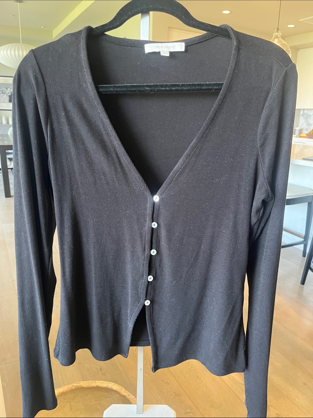 Favorite Daughtet Black Button-Front V-Neck Top